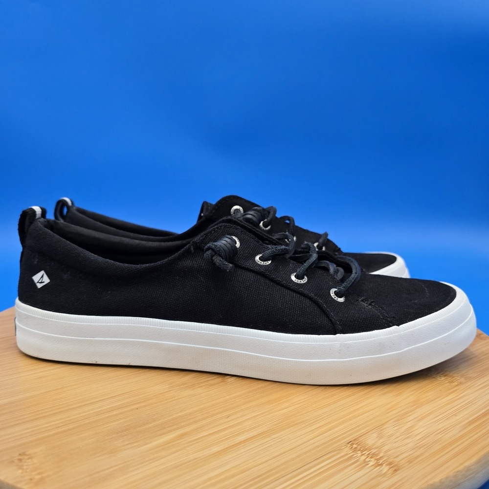 Sperry Crest Linen Slip-On Sneakers Black Memory Foam Comfort Women's 9